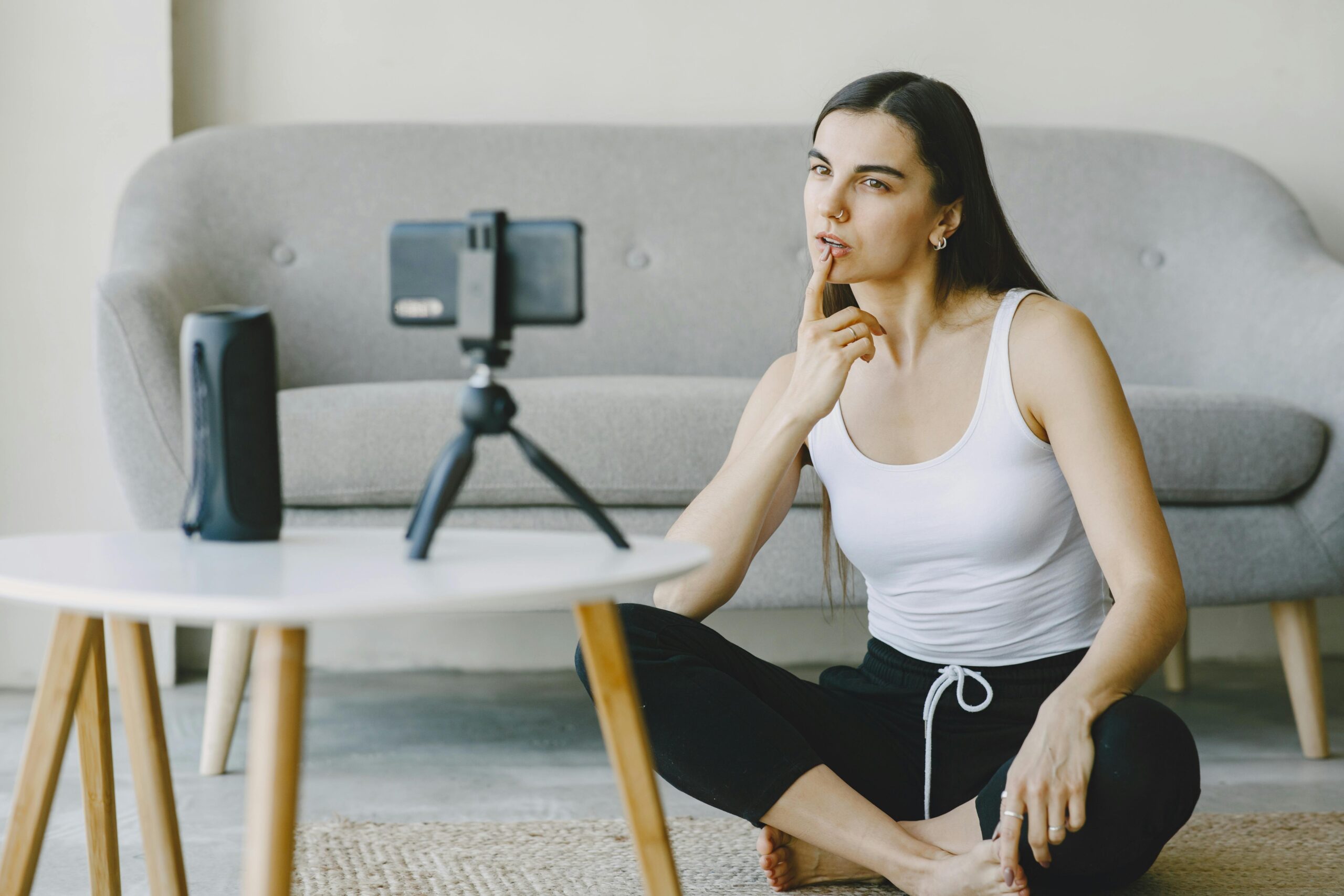 A Woman Recording Herself with Her Smartphone